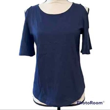 Lauren Ralph Lauren small cold shoulder blouse womens blue short sleeve casual