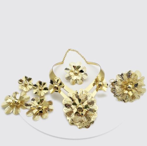 18K Italian Gold plated African Necklace, earrings, and bracelets Jewelry Set - Picture 4 of 7