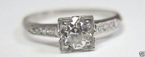 Antique-Art-Deco-Vintage-Diamond-Engagement-Ring-Platinum-Ring-Size-6-EGL-USA
