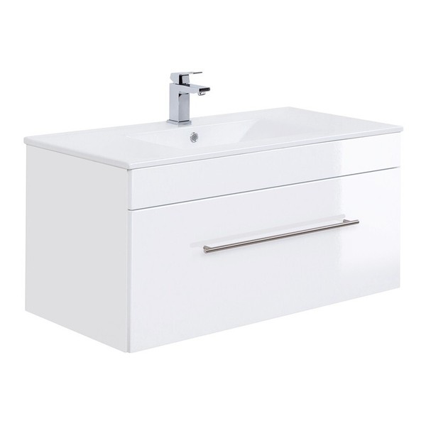 BadezimmermöBel 100Cm Keramik Waschtisch M. Unterschrank Hochglanz Weiß GäSte Wc-image