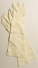 Vintage 1950  s Ivory 14  Mid Arm Length Nylasuede Ladies Beaded Gloves-Estate