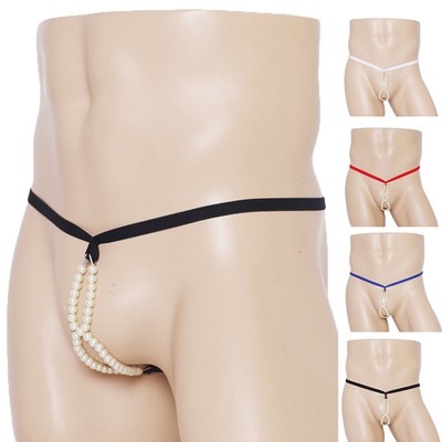 Herren Künstliche Perle G-String Unterwäsche Schrittlose Slips O-Ring Bikini