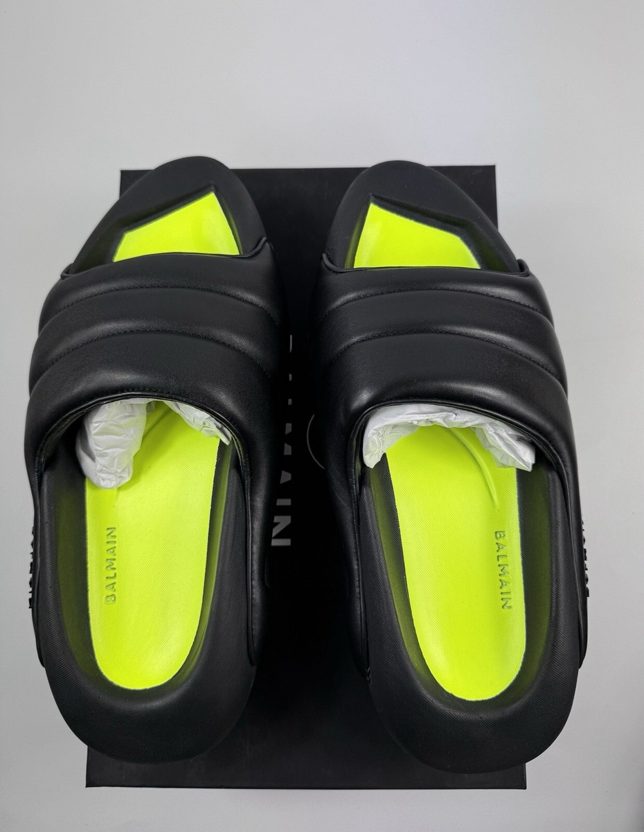 BALMAIN Black B It Quilted Leather Slide Sandals Size: 43 BALMAIN Black B It Quilted Leather Slide Sandals Size: 43