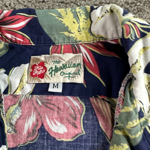 VINTAGE Hilo Hattie Hawaiian Shirt Womens Medium Blue Floral Burst Cotton Rayon - Picture 6 of 12