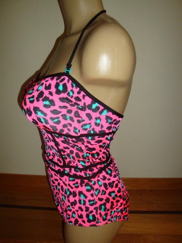 NEW VOLCOM JR 1 PIECE SWIMSUIT "CALL ME WILD" NEON PINK CHEETAH PRINT SIZE M - Picture 2 of 4