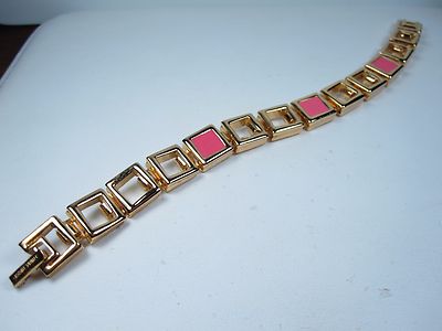 Nina Ricci Gold Plated Bracelet with Pink Enamel - 7 1/2'' Length 0762