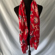 Juncture Scarf Women's Size 63x13 Red With Stars Pattern