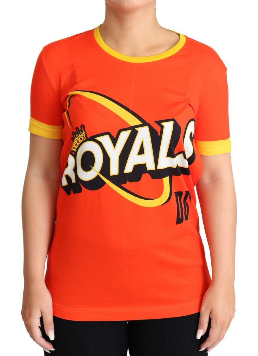 DOLCE&GABBANA オレンジ ピンズデザイン Tシャツ DOLCE & GABBANA Tops Orange Royals Print Round Neck T-shirt