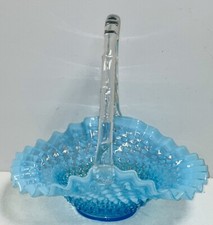 Fenton HOBNAIL BLUE OPALESCENT 10" BASKET 3830