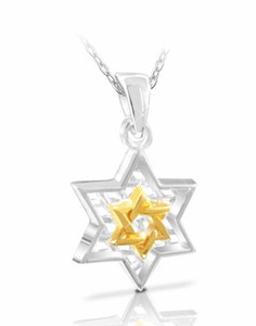 Authentic Sterling Silver Star of David Pendant - With Gold Plated Star