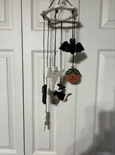 Vintage Halloween Wind Chime Bats, Ghost, Witch, Black Cat, Pumpkin, Wooden Rare