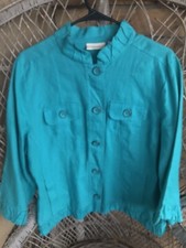 Cute Chico s Turquoise Linen Crop Jacket - Sz 2/Lg.