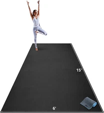Gorilla Mats Premium Extra Large Yoga Mat – 15' x 6' x 0.3" Extra Thick - Black