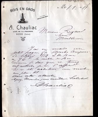 VIENNA (38) PYRAMID COFFEE & WOOD TRADE ''A. CHAULIAC'' Letter in 1911