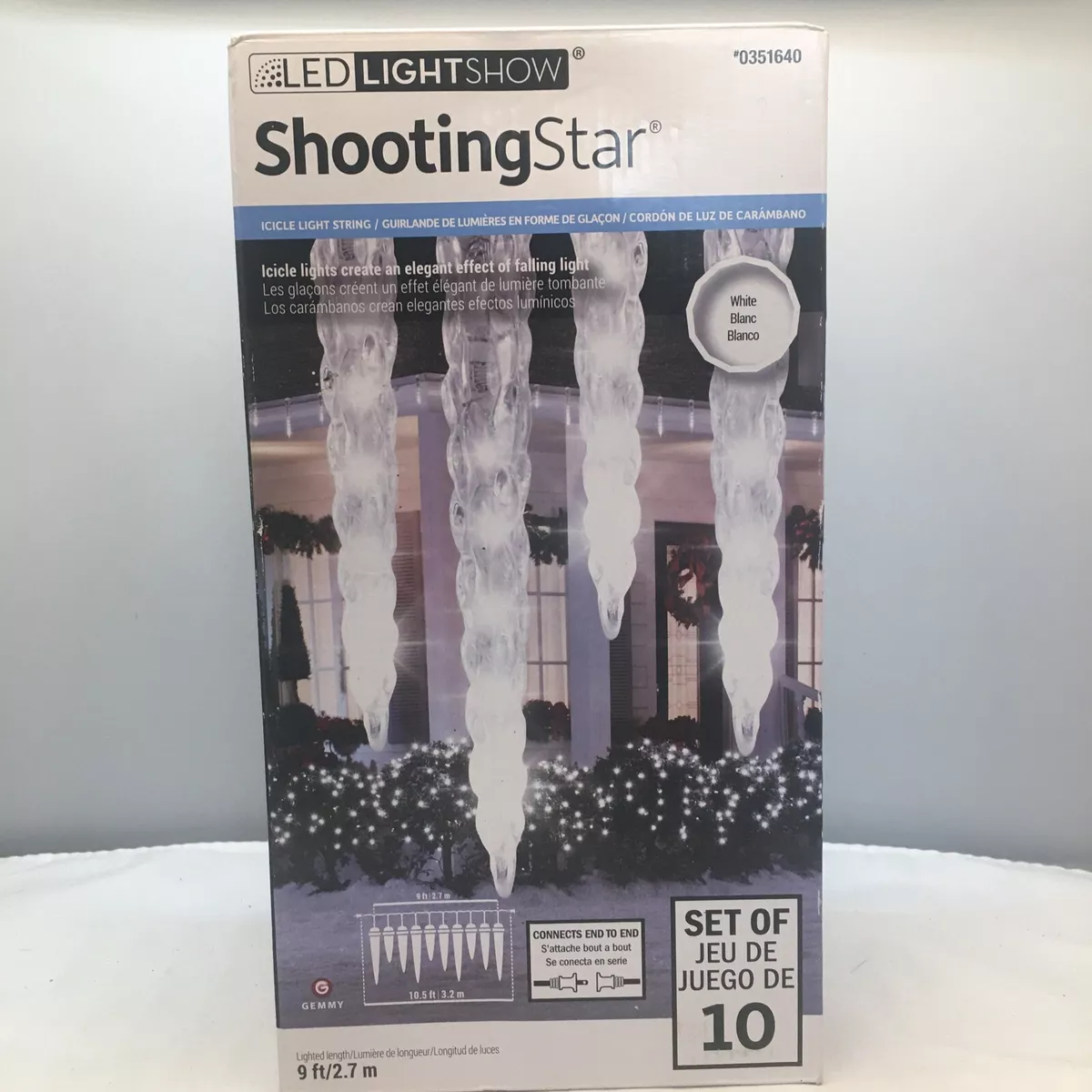 Gemmy Lightshow SHOOTING STAR Icy White LED Icicle Light String Set Of 10