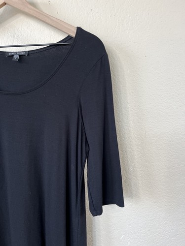 Eileen Fisher Jersey Strick Halbarm Swing Tunika Top Medium schwarz Viskose Damen - Bild 2 von 10