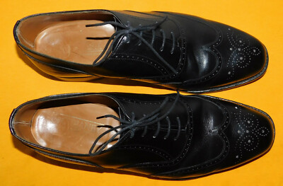 MEN'S CHEANEY CHESHAM BLACK MADE IN ENGLAND WING TIP OXFORD SHOES SIZE 10.