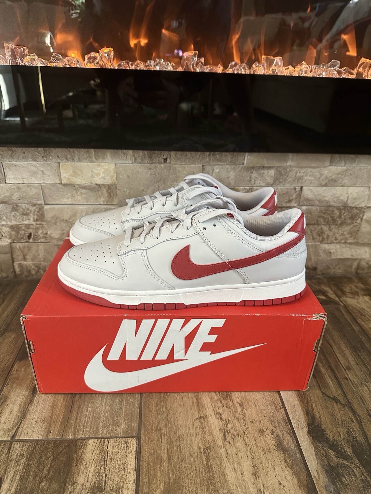 BRAND NEW Nike Dunk Low Vast Grey Varsity Red | Men's Size 8| FJ0832-011