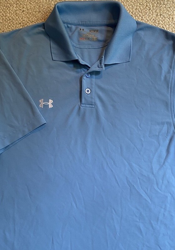 Men’s Medium, Blue, UNDER ARMOUR, Loose, Polyester “HeatGear”, polo Style Shirt