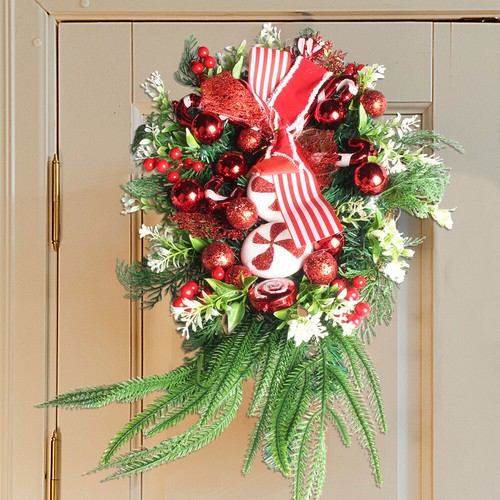 Christmas Wreath Garland Candy Cane Bow Ornament FrJCt Door Wall Home Decoration - Picture 7 of 17