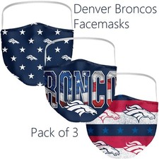 Denver Broncos USA-Style Officially Licensed NFL Facemask 3-pack - NEW  SEALED
