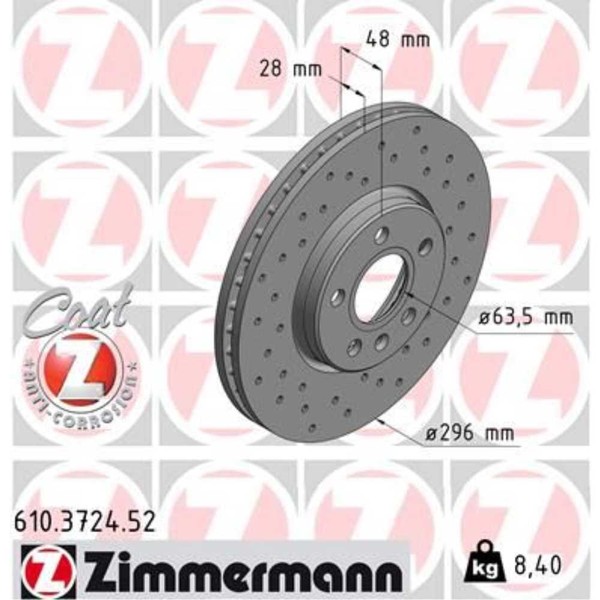 Zimmermann 2X Bremsscheibe Vorne Ø296 Mm InnenbelüFtet Gelocht FüR Volvo V60 II-image