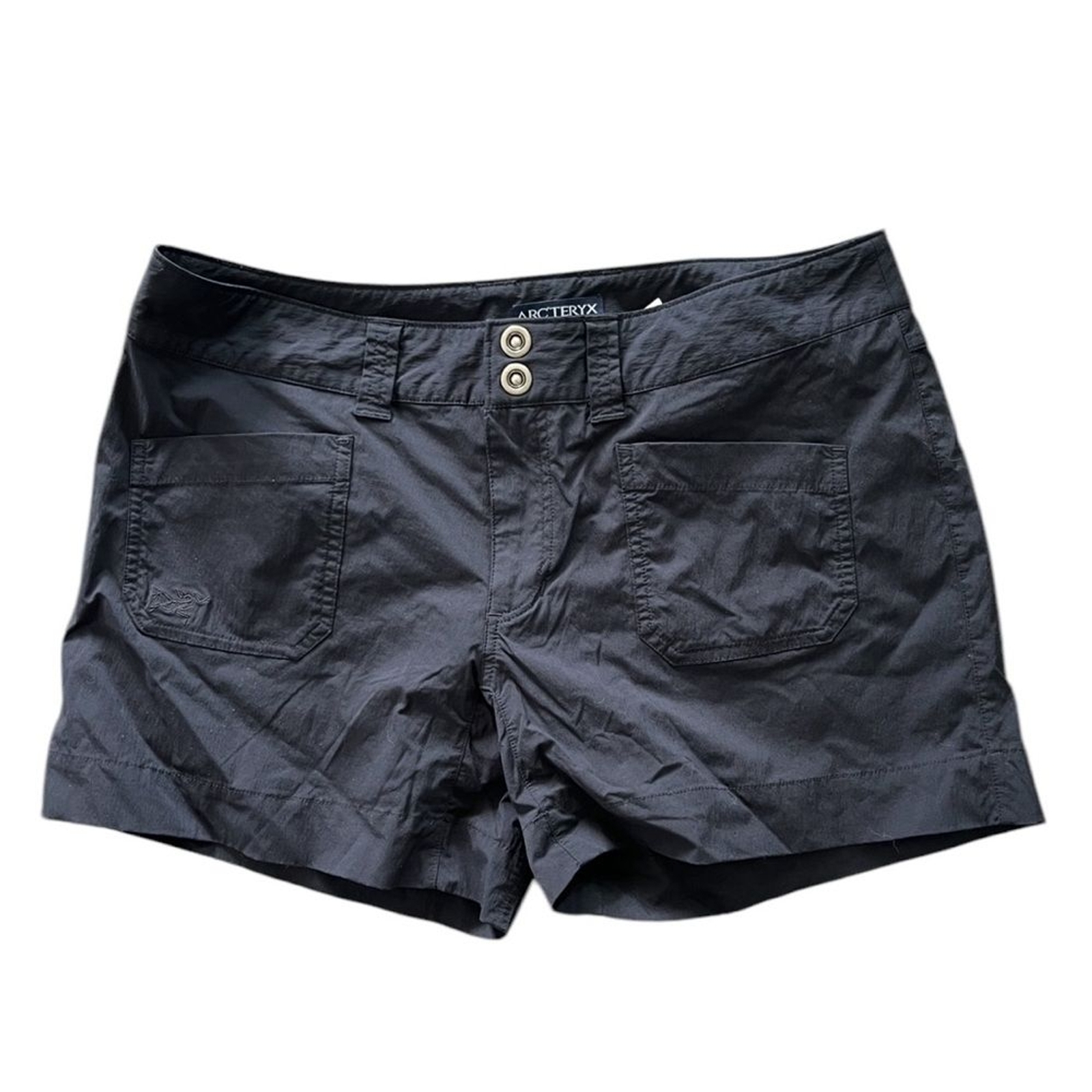 Arc’Teryx Womens Black Nylon Shorts Mid Rise Hiking Outdoor Size 10 Stretch