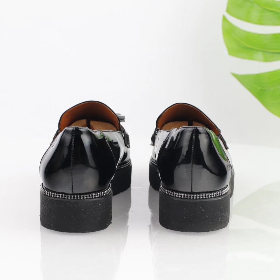 Franco Sarto Womens Brody Loafer Size 9.5 Black Patent Shoe Tassel Chunky Lug - Image 4 of 4