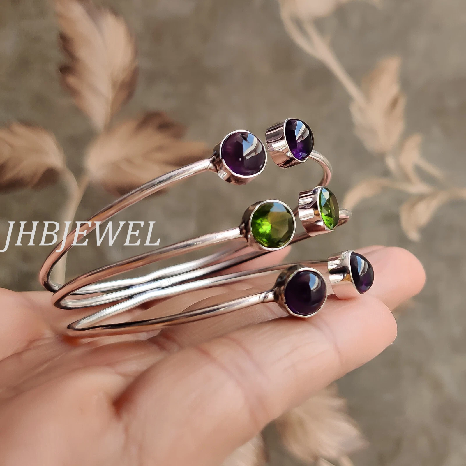 VALENTINO Braccialetto in argento sterling 925 con pietra preziosa taglio ametista e peridoto unisex gioielli