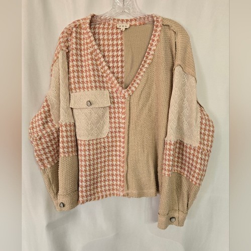 POL Tweed Cut Sew V Neck Boxy Sweatshirt Size L - 第 1/13 張圖片