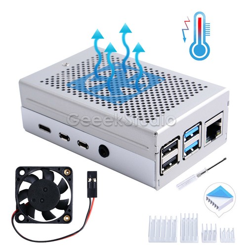 Funda de aluminio Raspberry Pi 4 con ventilador de refrigeración disipadores térmicos para Raspberry Pi 4B - Imagen 16 de 22