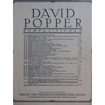 POPPER David Hohe Schule Des Violoncellspiels Heft 3 Violoncello 1902
