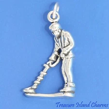 Treasure Hunter with Metal Detector 3D 925 Sterling Silver Charm Beachcomber