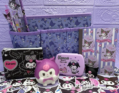 Kuromi Schreibtisch ordentlich Aufbewahrung Notizbuch weich Gel Stift Handtasche Schreibwaren Produktbündel SANRIO