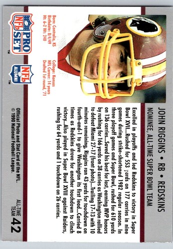 1990-91 Pro Set Super Bowl XXV Silver Anniversary #42 John Riggins Redskins - Picture 2 of 2