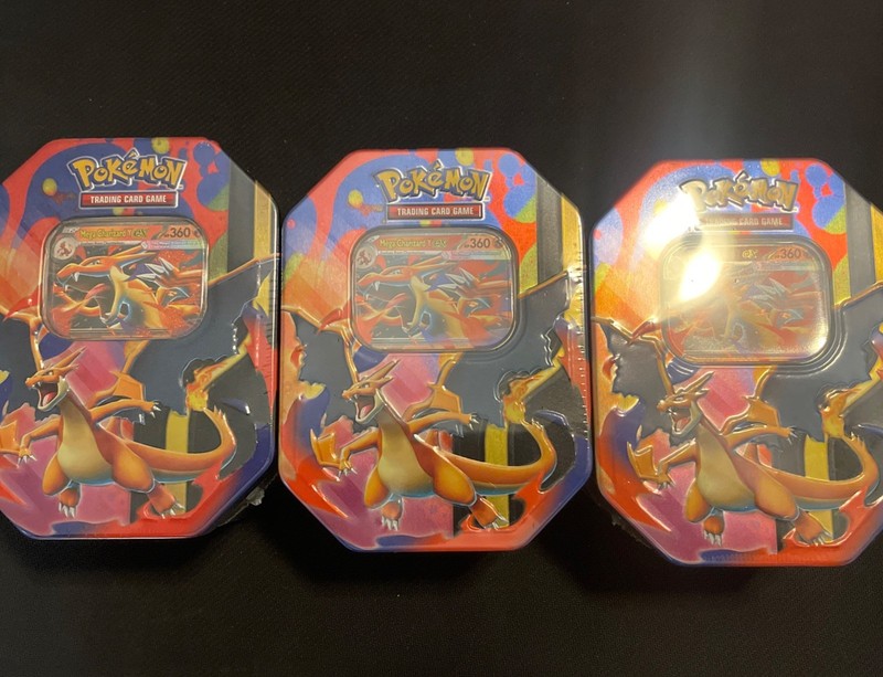 3x Pokemon TCG Mega Charizard Y EX Tin - Phantasmal Flames Mega Evolution