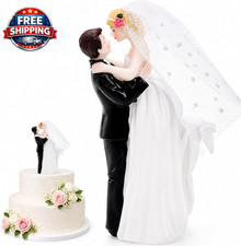 5.5" Bride Groom Wedding Cake Topper, Resin Couple Statue Decorative Figurine, V