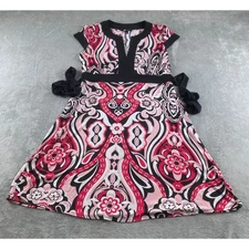 AB Studio Women's Black Pink White Swirl Print Midi Dress Size L