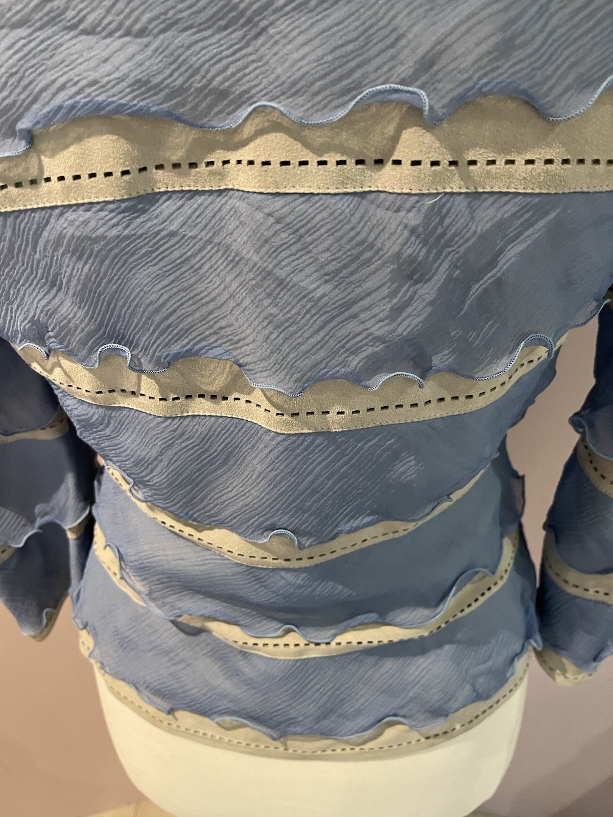 Salvatore Ferragamo Rare Beige Leather & Blue Silk Frill Jacket UK12 image 7