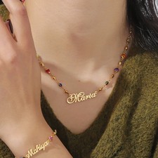 Personalized Customized Jewelry Set Custom Name Necklace Bracelet Birthday Gift