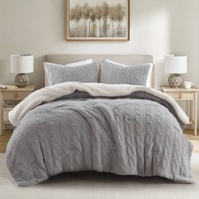 3 Pieces Full/Queen Cable Knit Chenille Comforter Set,Gray DJYC