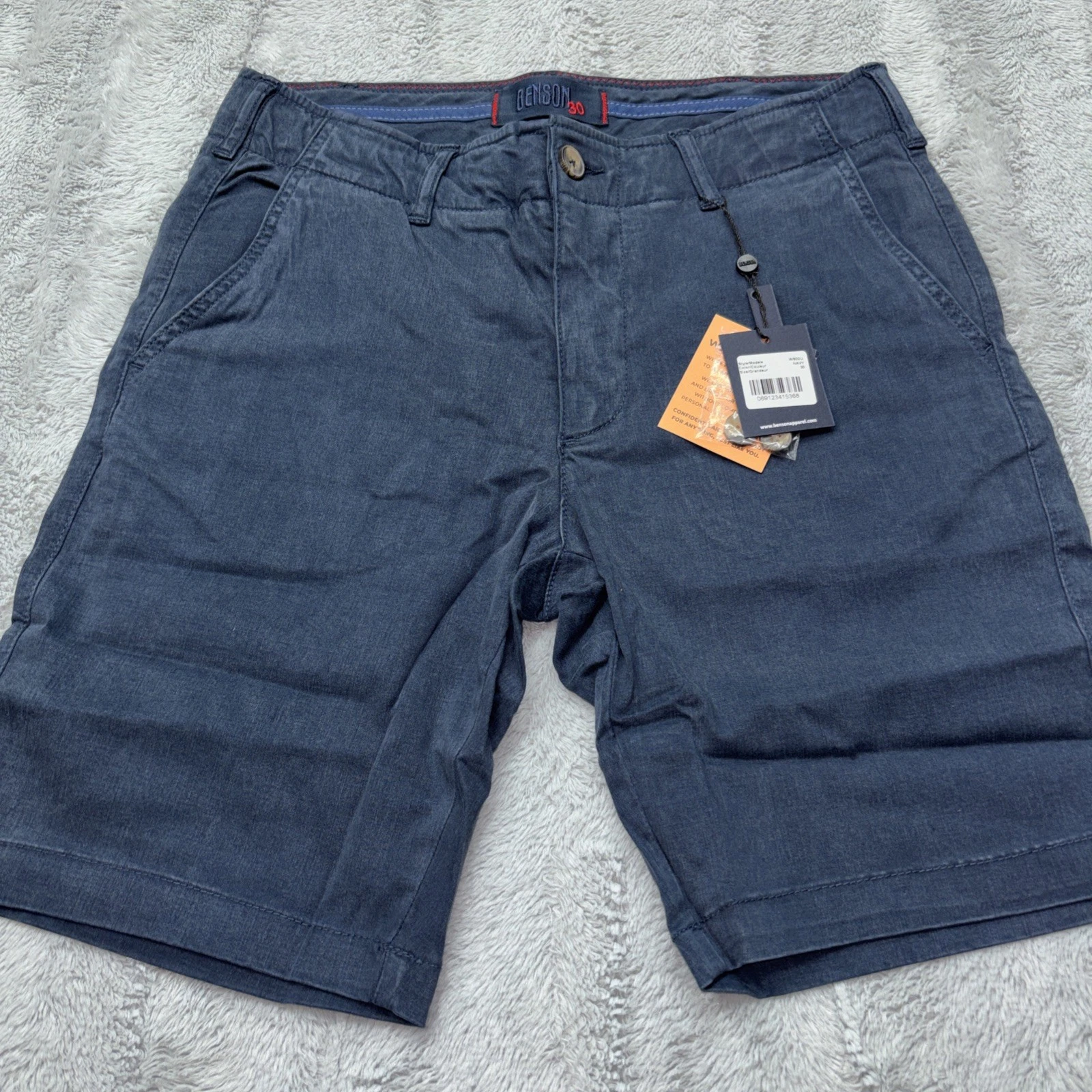 Benson Men's Navy Blue Flat Front Slash Pockets Chino Shorts Size 30