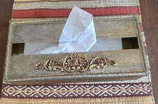 Vintage MCM GoldTone Elegant Tissue Box Holder Ornate Hollywood Regency Style