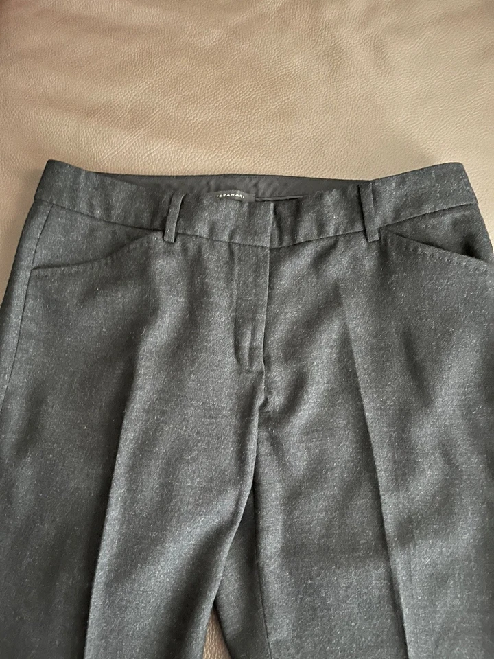 Pantalones de mujer Elie Tahari clásicos de diseñador negros de lana acampanados talla 8 Foto 4 de 4