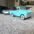 Vintage Tonka Blue Metal Pickup Truck Toy Vehicle w/ Boat Trailer
