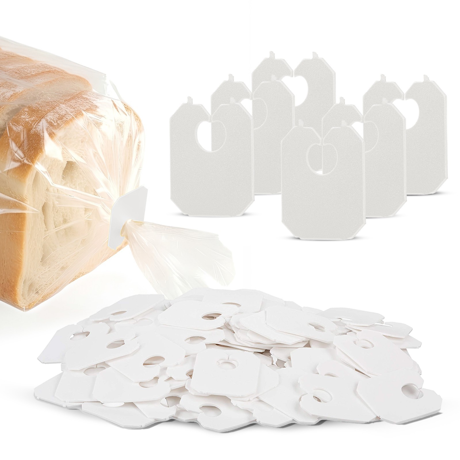 MT Products White Disposable Plastic Clip and Bread Bag Clips - Pack of 500