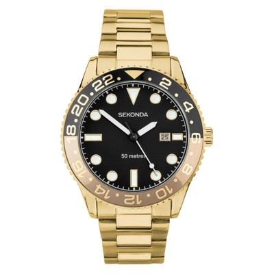 Sekonda Ocean Herrenuhr 43 mm mit Goldgehäuse und Edelstahlarmband