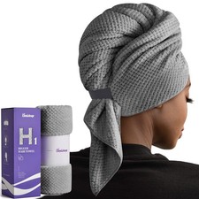 Grey Extra Large Microfiber Hair Towel Wrap Anti Frizz Quick Dry Absorbent