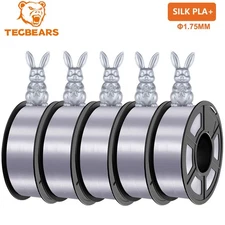 5KG TECBEARS PLA+ SILK Filament 3D Printer Consumables 1.75mm Knot-Free Silver