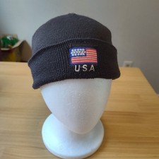 USA American Flag Embroidered Knit Cuffed Beanie Hat One Size Patriotic